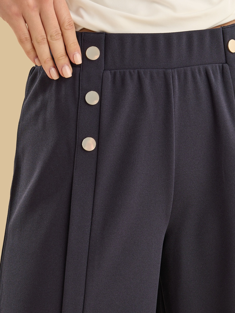 Button Accent Centre Seam Wide Leg Pants