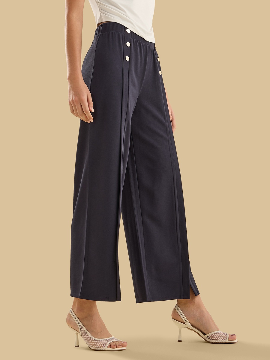Button Accent Centre Seam Wide Leg Pants