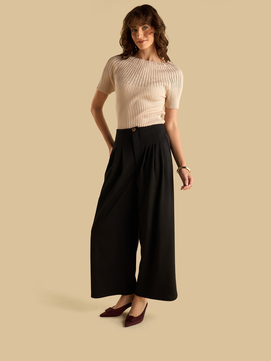 Pleated Wide Leg Trousers