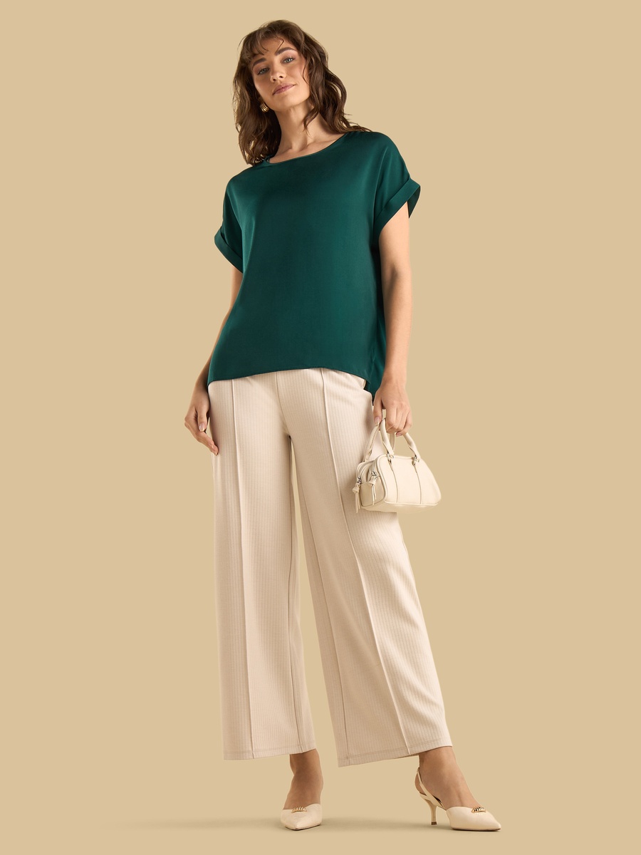 Herringbone Texture Centre Seam Wide Leg Pants