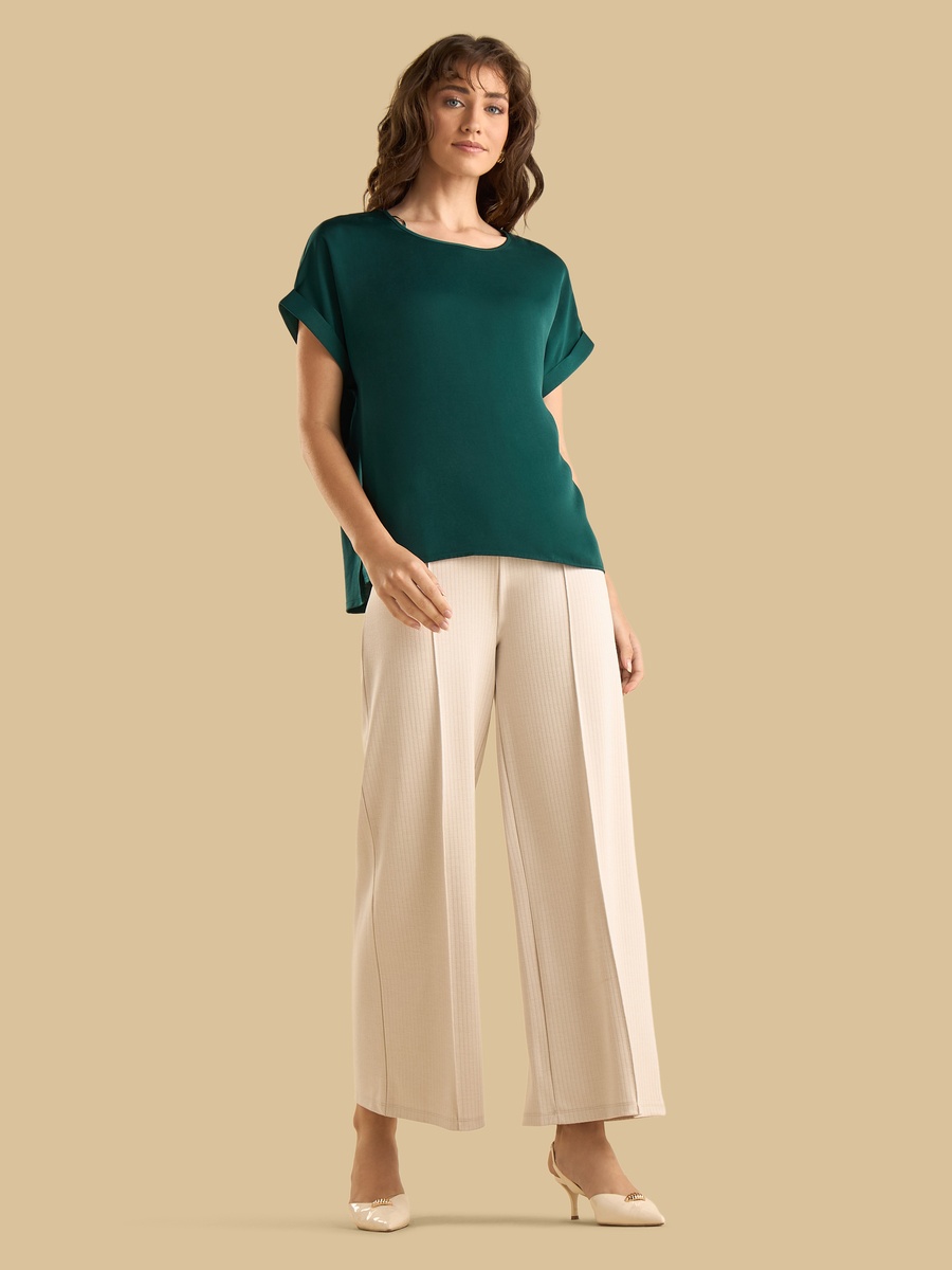 Herringbone Texture Centre Seam Wide Leg Pants