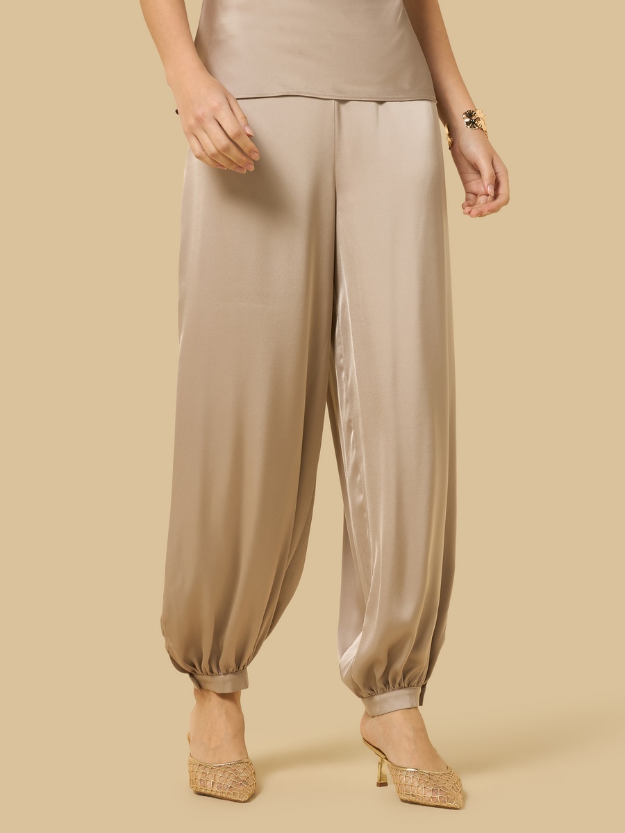 Pleated Satin Harem Pants