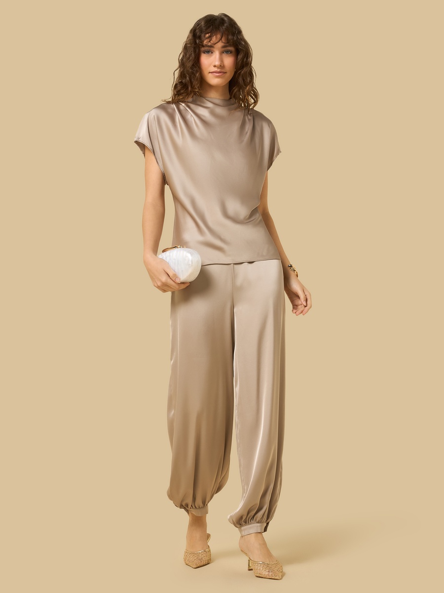 Pleated Satin Harem Pants