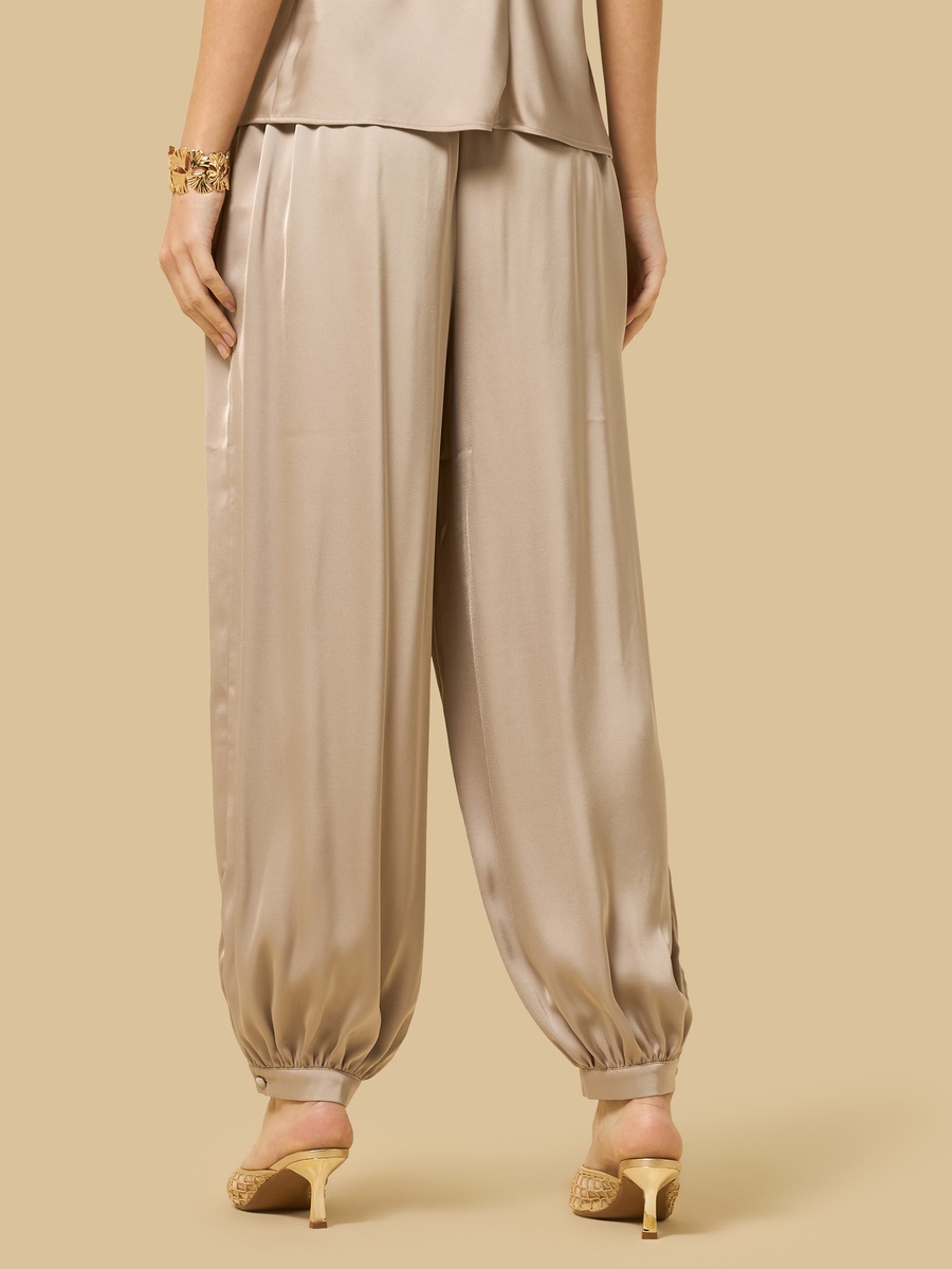 Pleated Satin Harem Pants