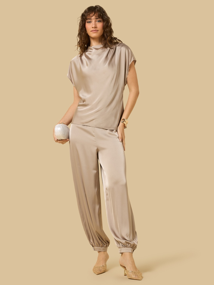 Pleated Satin Harem Pants