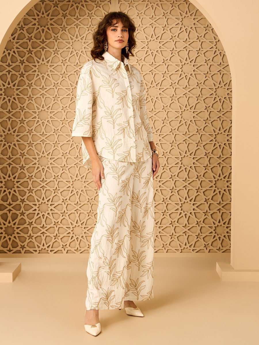 Embroidered Wide Leg Pants