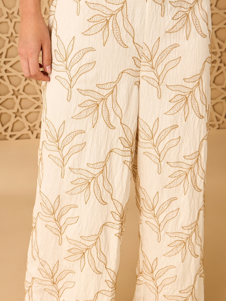 Embroidered Wide Leg Pants