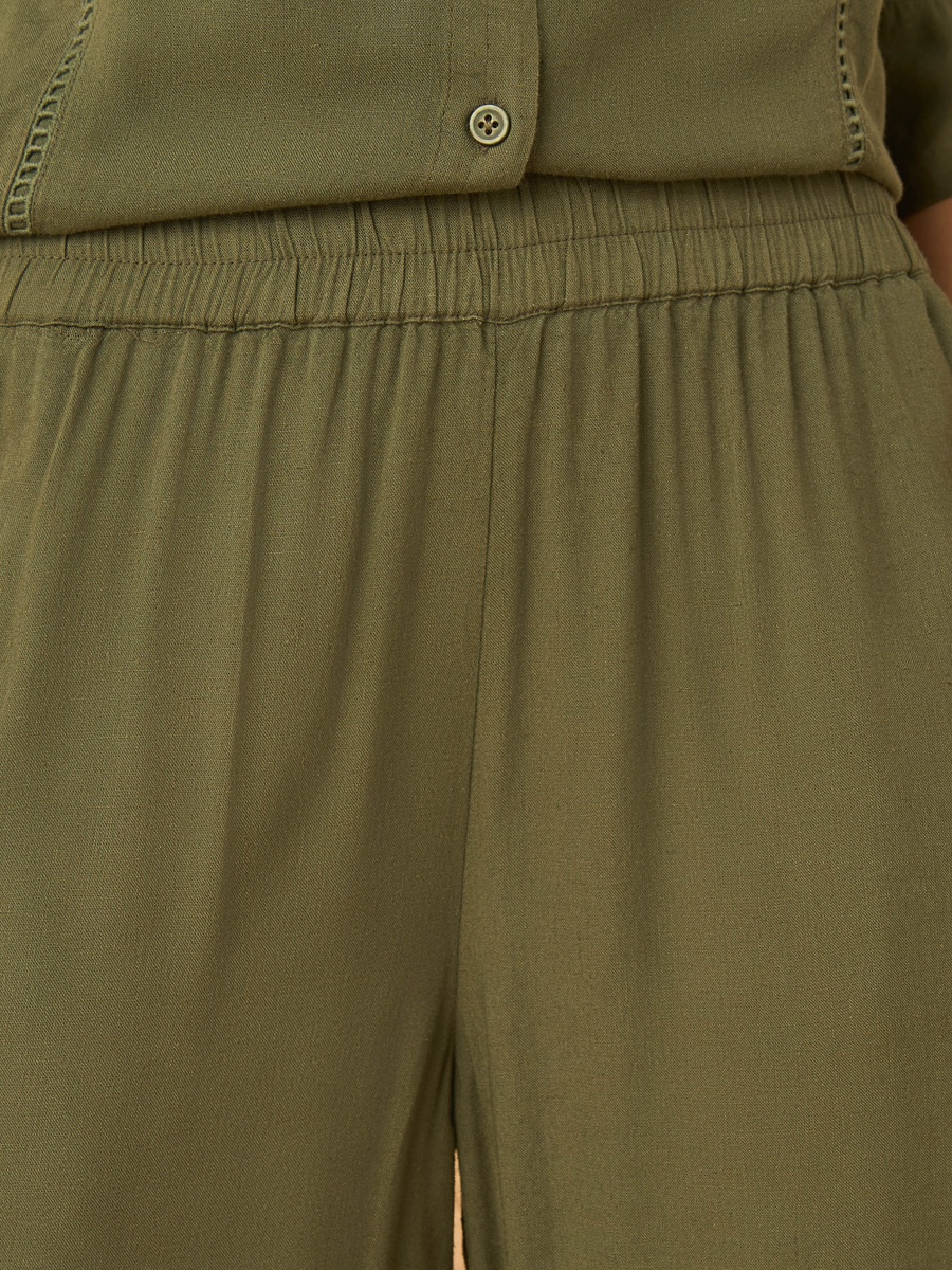 Wide Leg Linen Blend Pants with Ladder Lace Detail