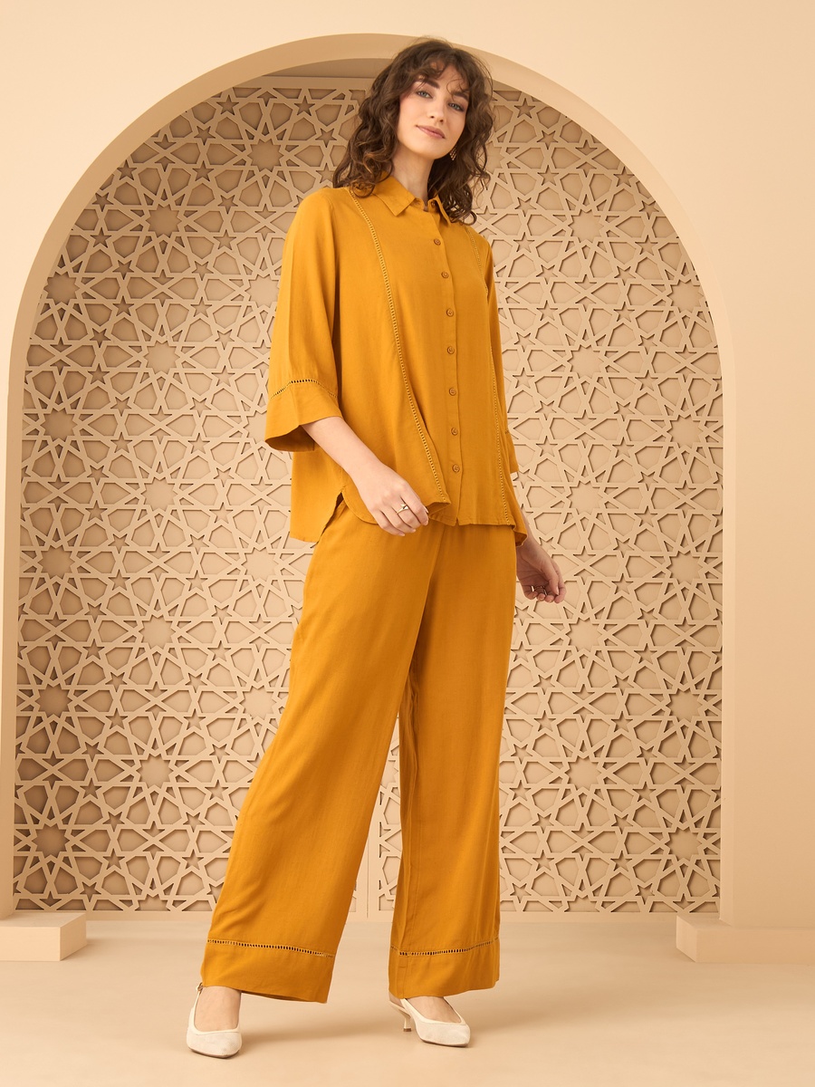 Wide Leg Linen Blend Pants With Ladder Lace Detail