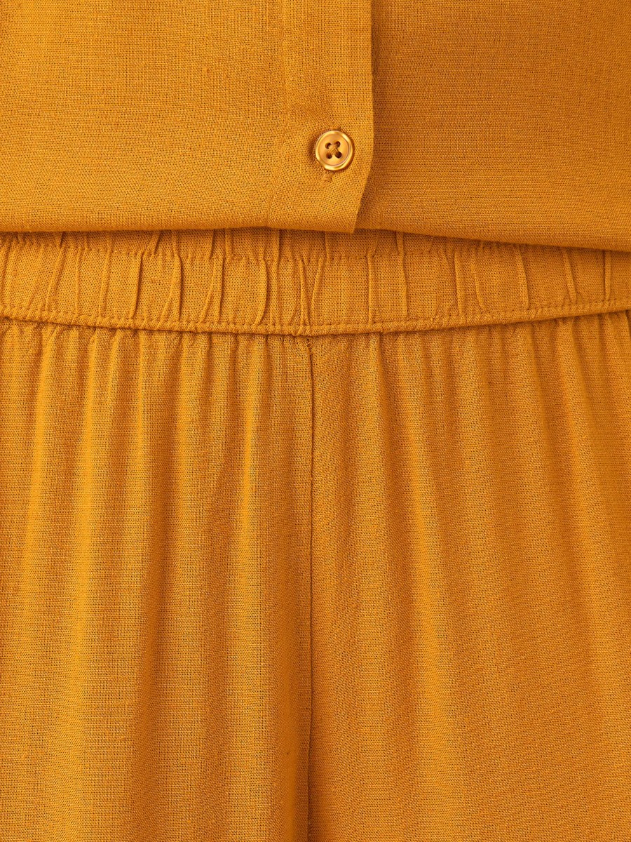 Wide Leg Linen Blend Pants With Ladder Lace Detail