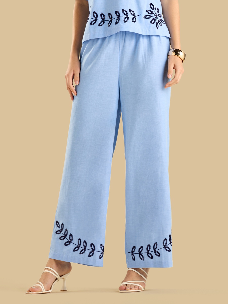 Embroidered Wide Leg Pants