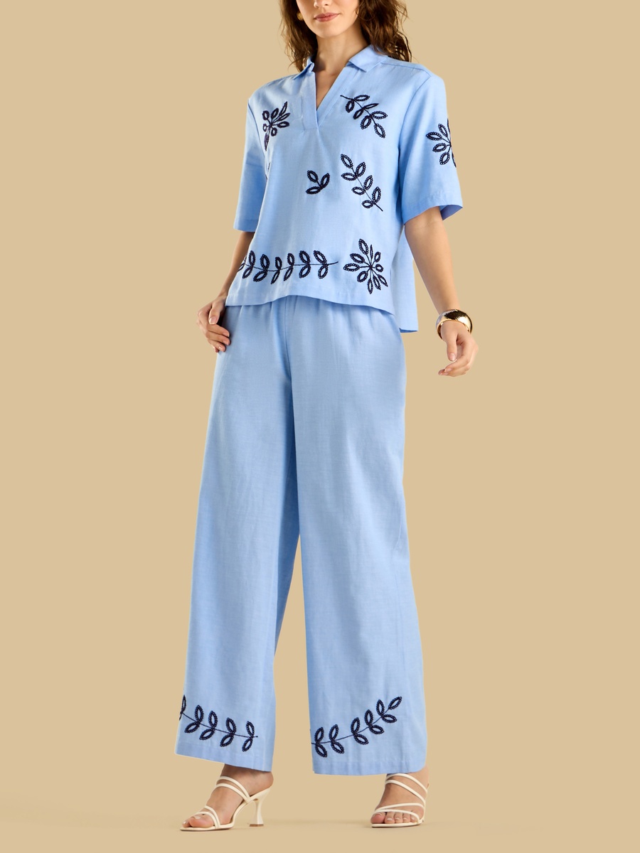 Embroidered Wide Leg Pants