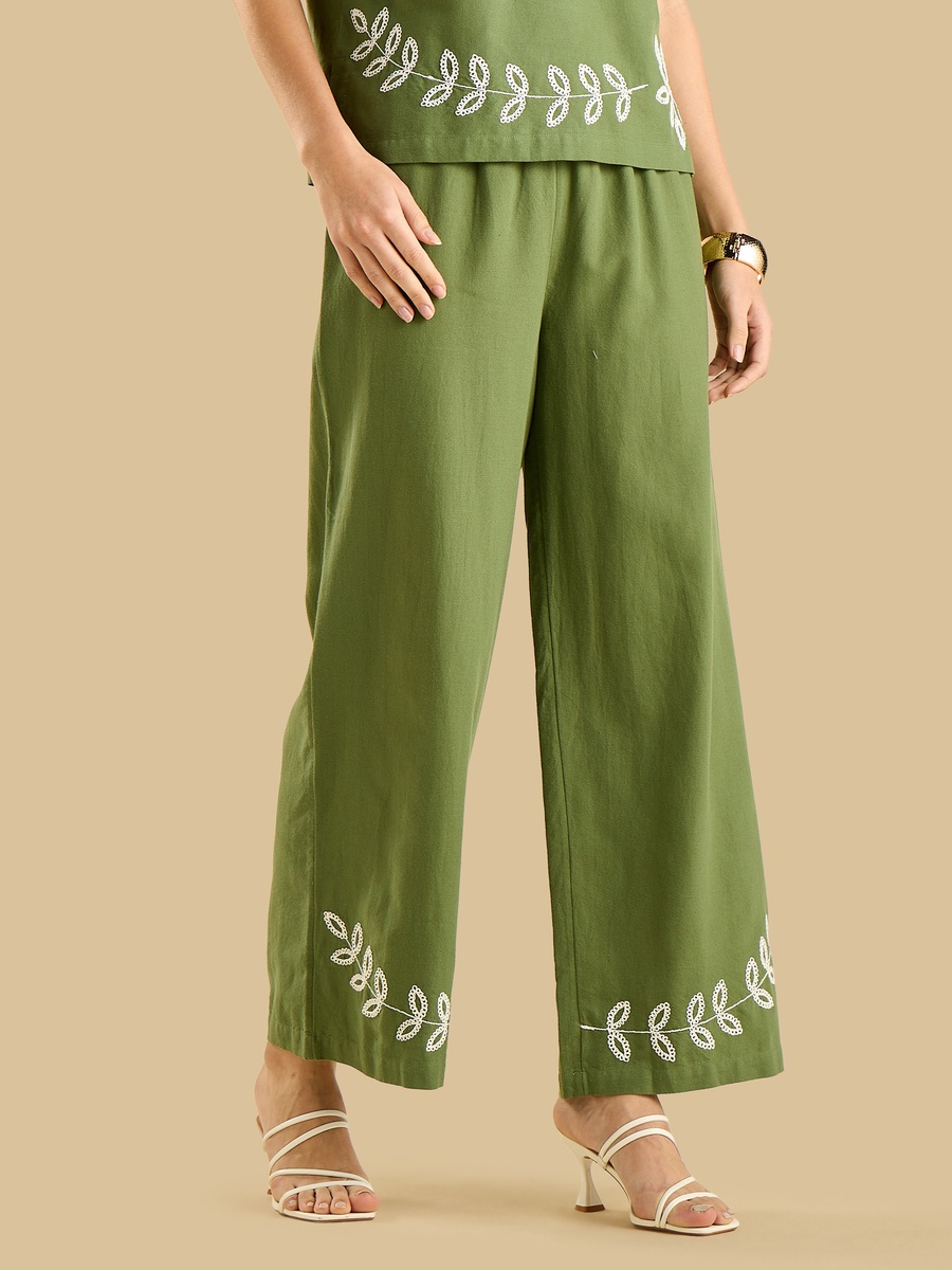 Broidery Wide Leg Pants