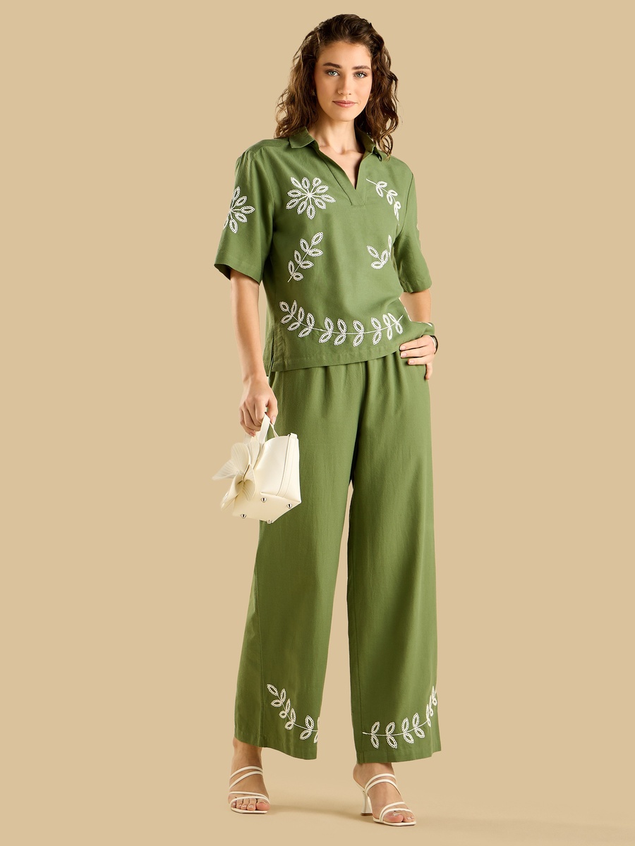 Broidery Wide Leg Pants