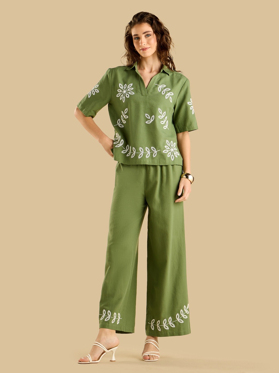 Broidery Wide Leg Pants