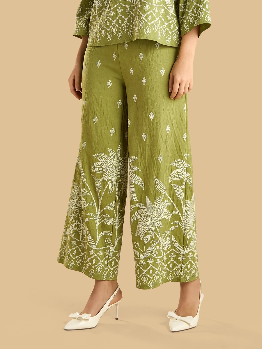 Rubber Embroidery Wide Leg Pants