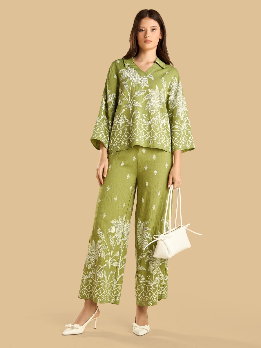 Rubber Embroidery Wide Leg Pants