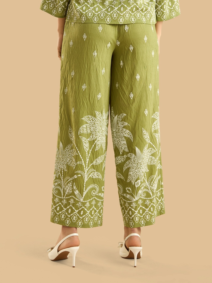 Rubber Embroidery Wide Leg Pants