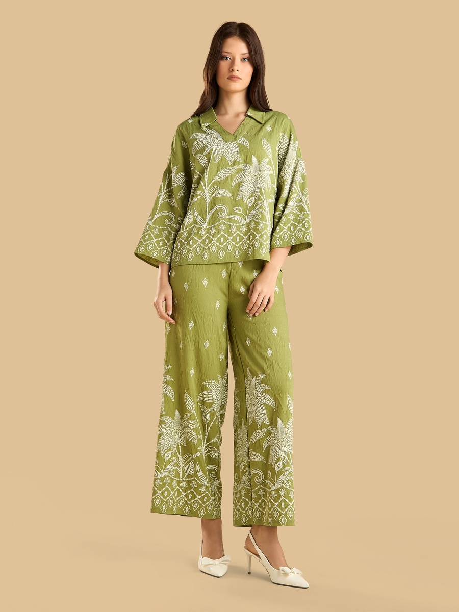 Rubber Embroidery Wide Leg Pants