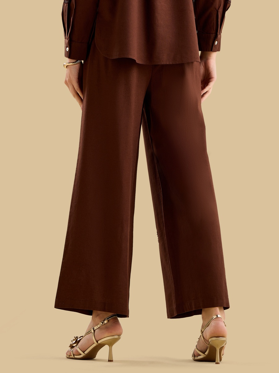 Wide Leg Embellished Linen Blend Pants