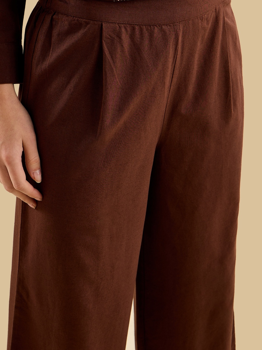 Wide Leg Embellished Linen Blend Pants