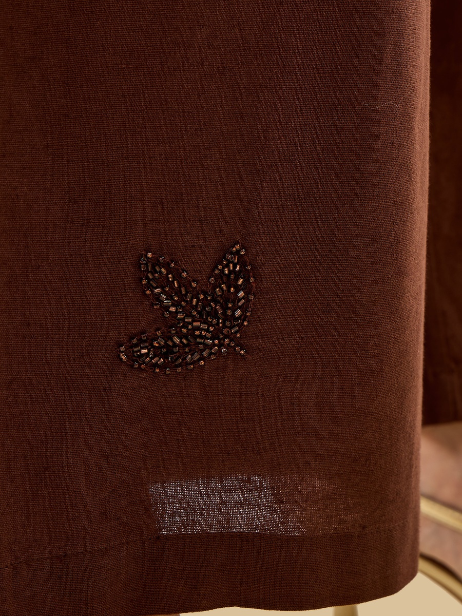 Wide Leg Embellished Linen Blend Pants