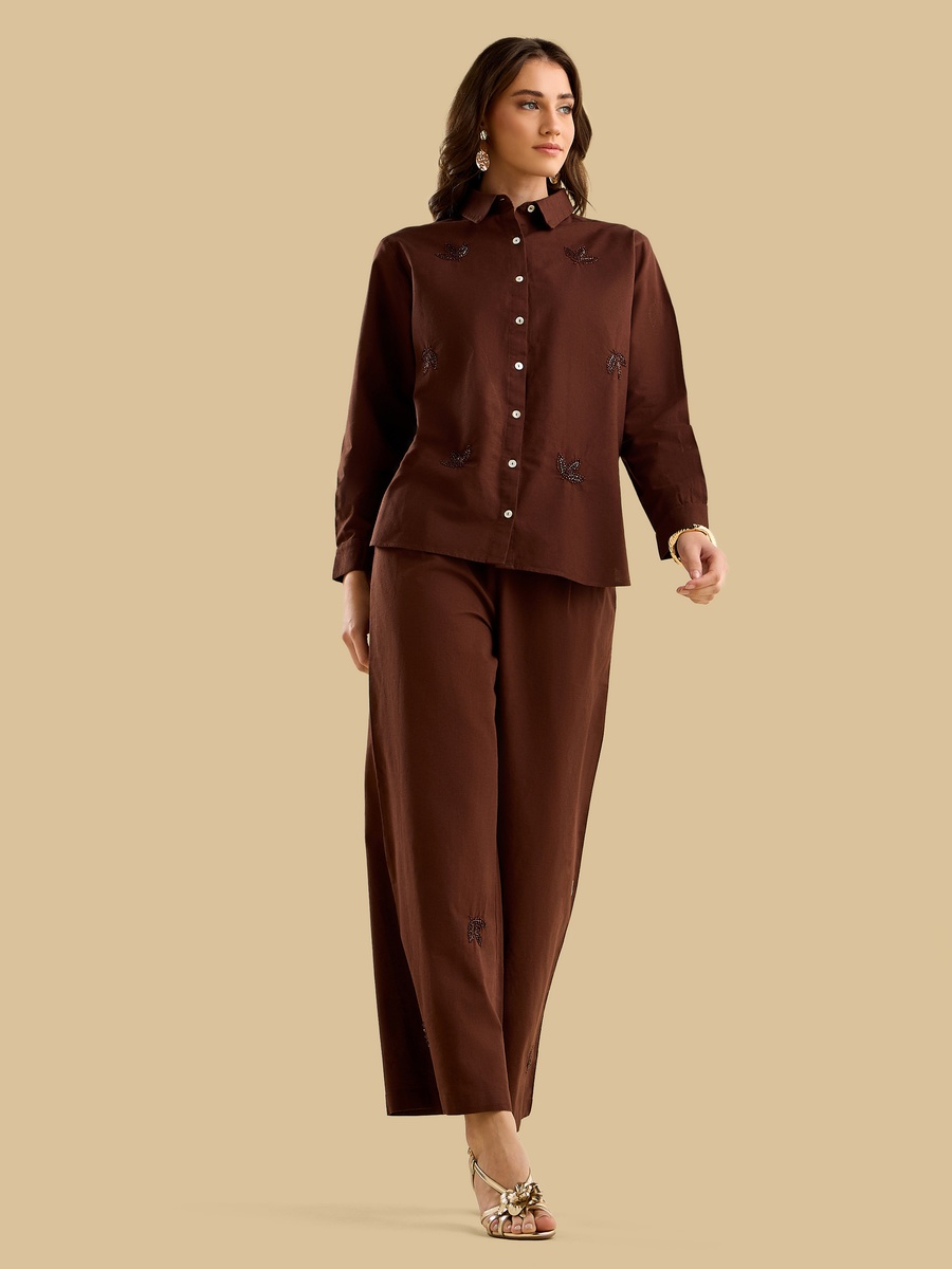 Wide Leg Embellished Linen Blend Pants
