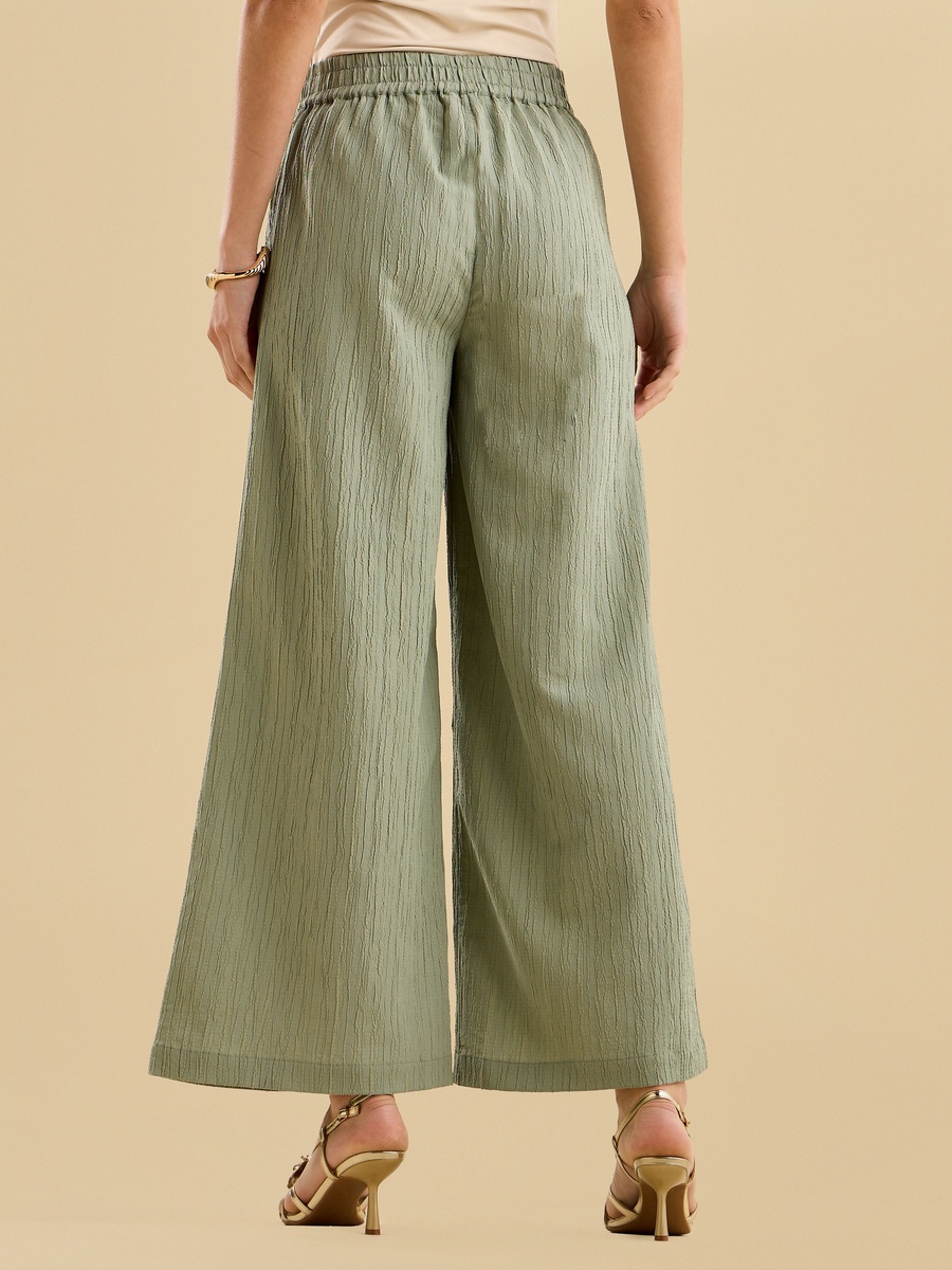 Embellished Textured Wide Leg Pants