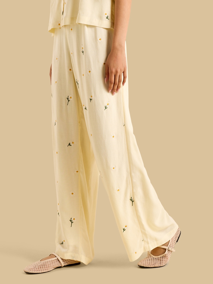 Floral Embroidered Wide Leg Pants