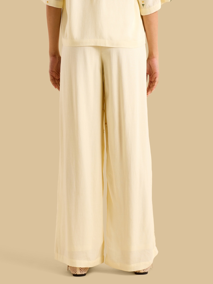 Floral Embroidered Wide Leg Pants
