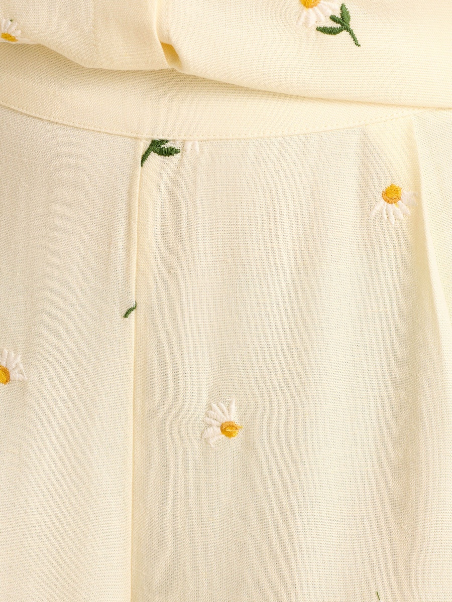 Floral Embroidered Wide Leg Pants