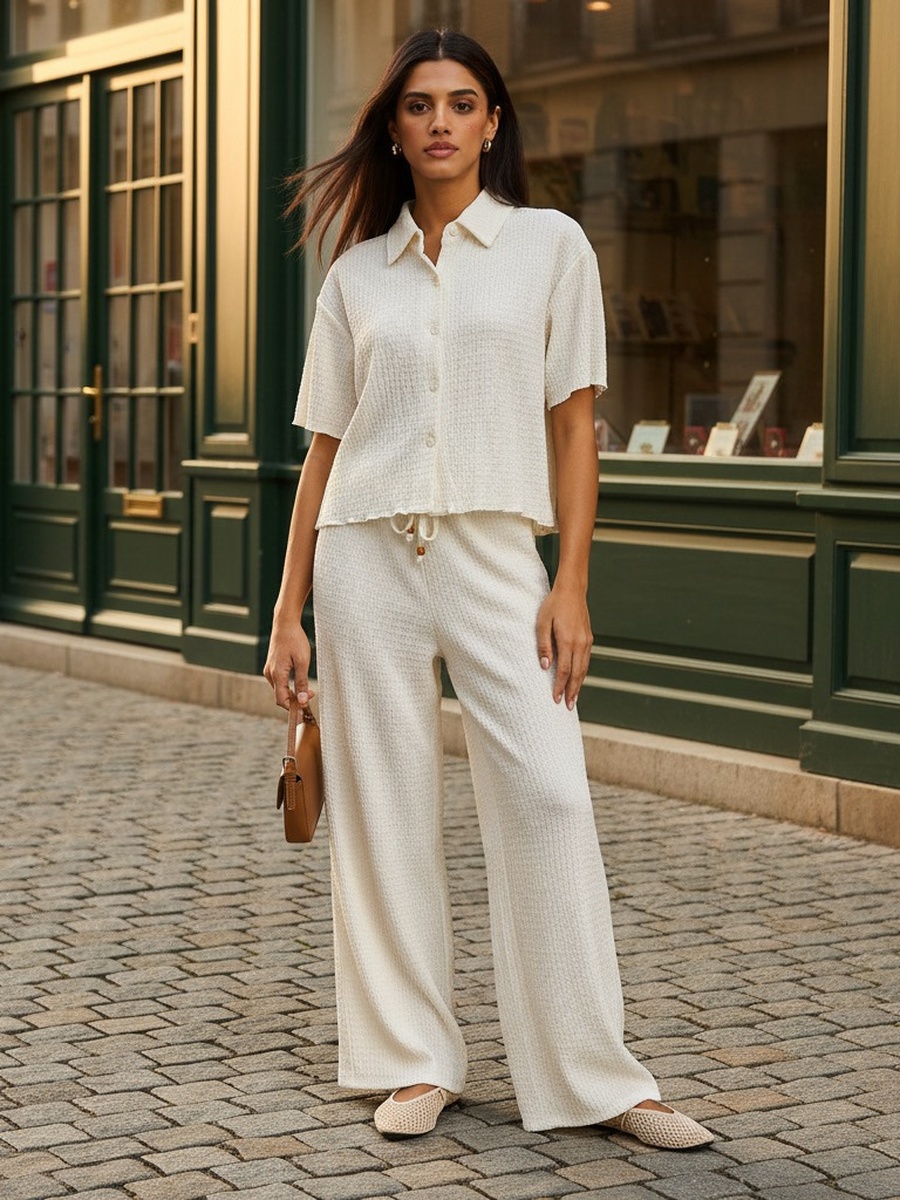 Textured Wide Leg Pants