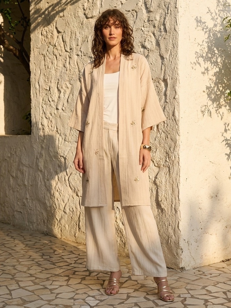Embellished Kimono Shrug with 3/4 Sleeves