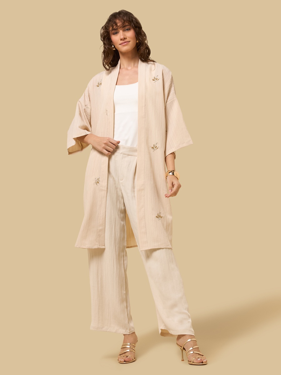 Embellished Kimono Shrug with 3/4 Sleeves