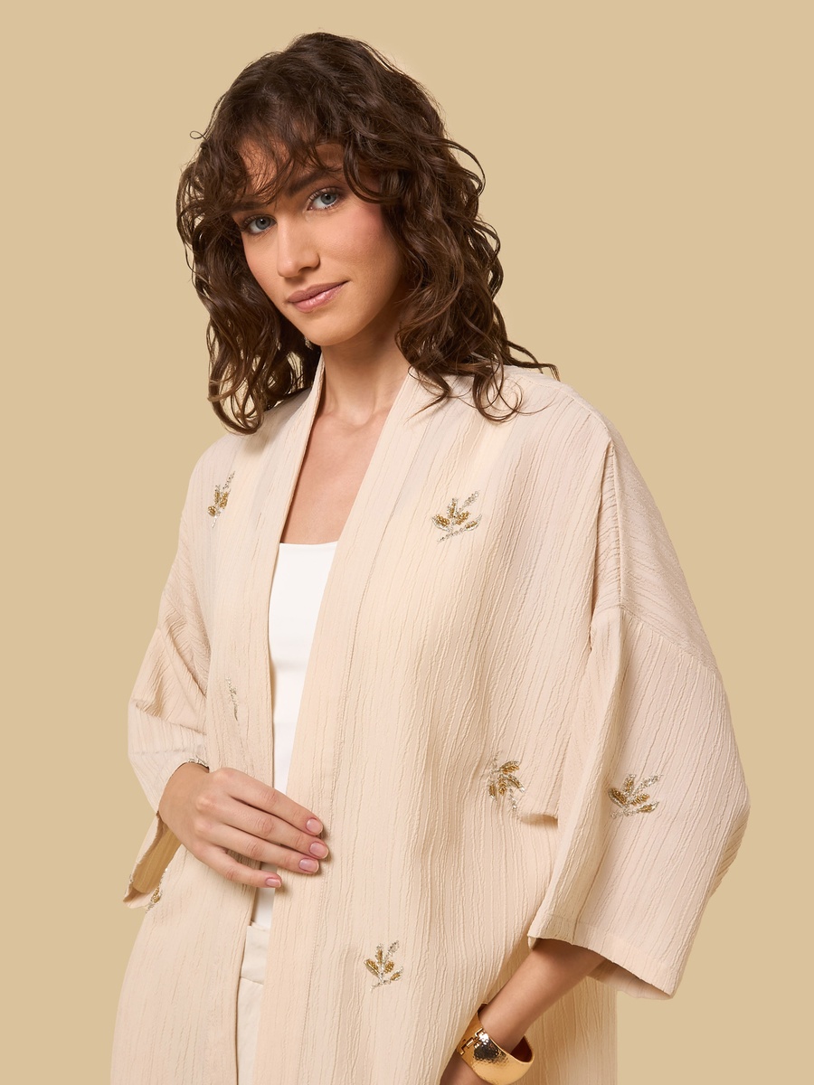 Embellished Kimono Shrug with 3/4 Sleeves