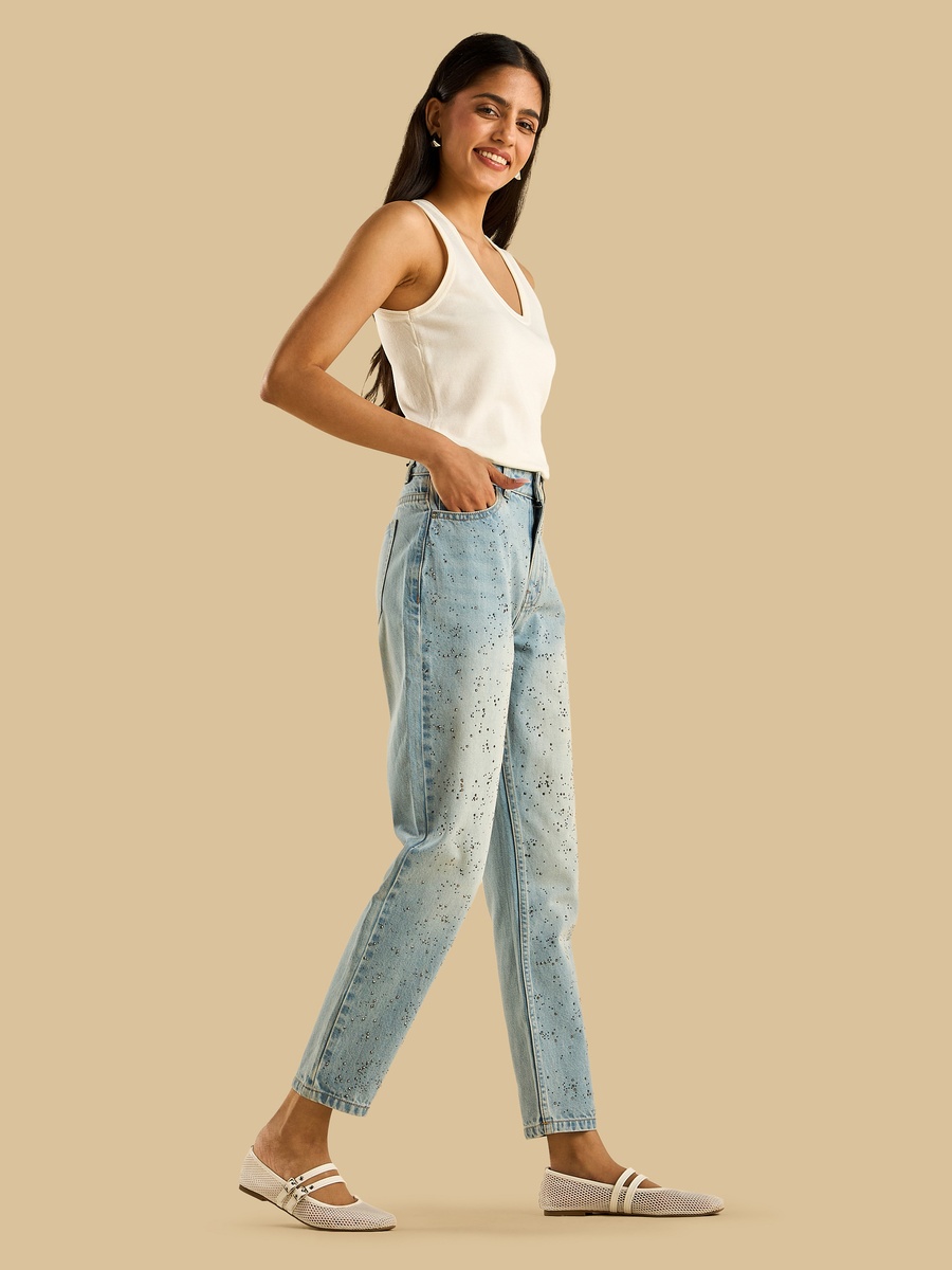 Embellished Mom Fit Jeans