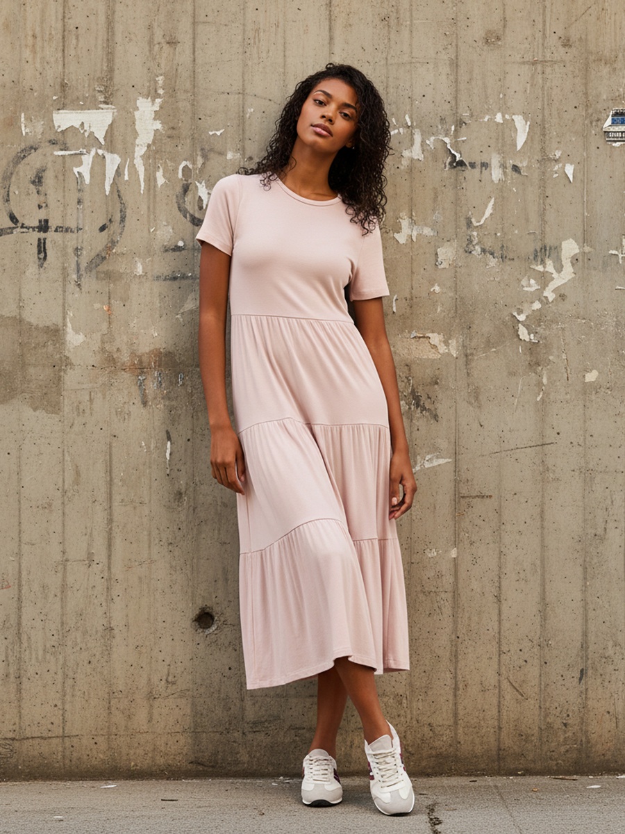 Ribbed Tiered Midi Dress