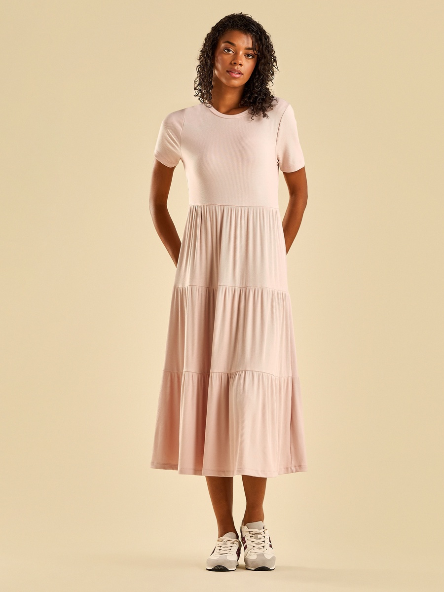 Ribbed Tiered Midi Dress