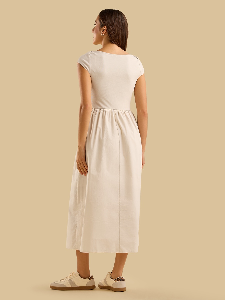 Ribbed Boat Neck Dress with Cap Sleeves