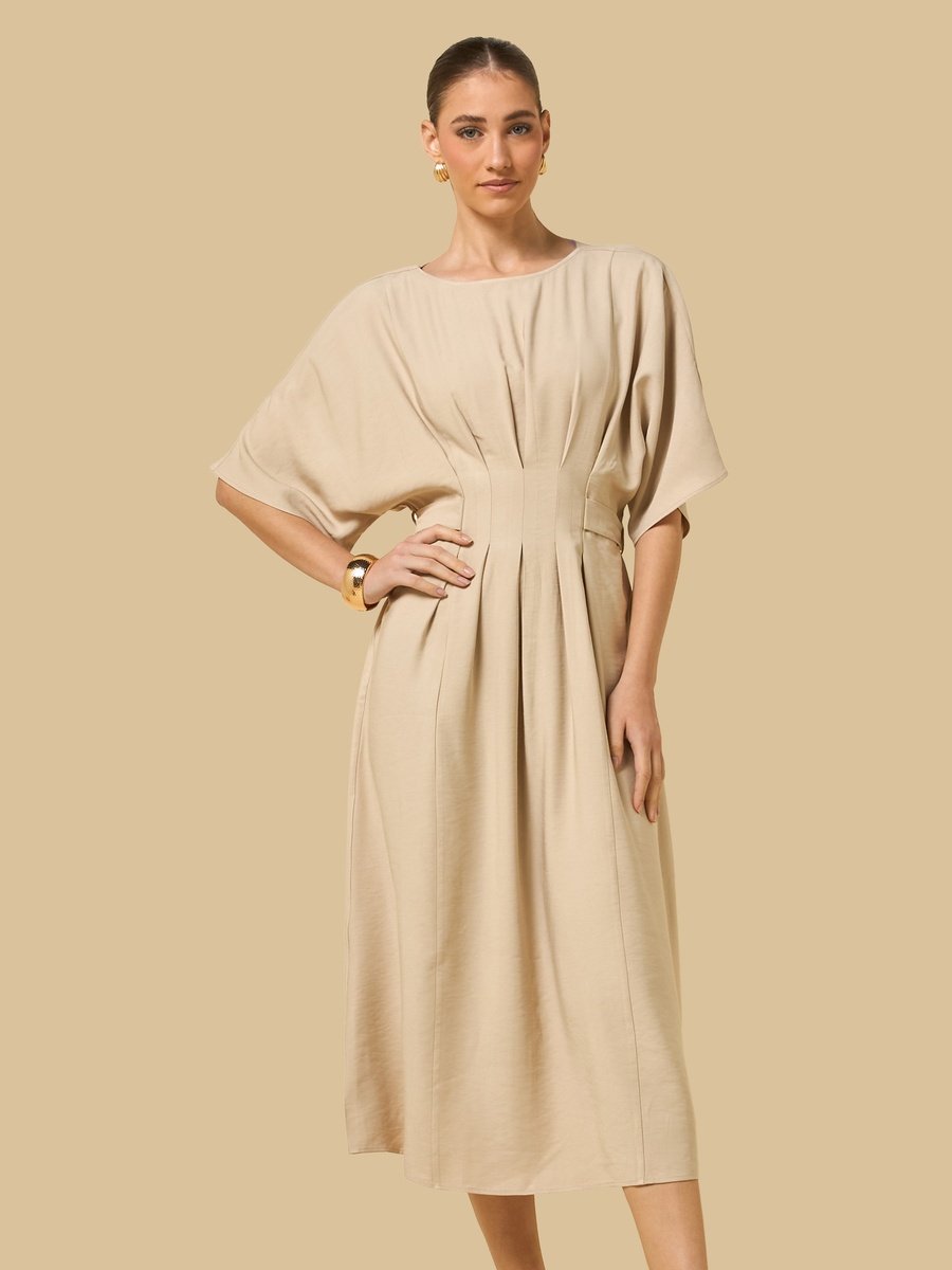 Pleated A-Line Dress with Tie-Up Back