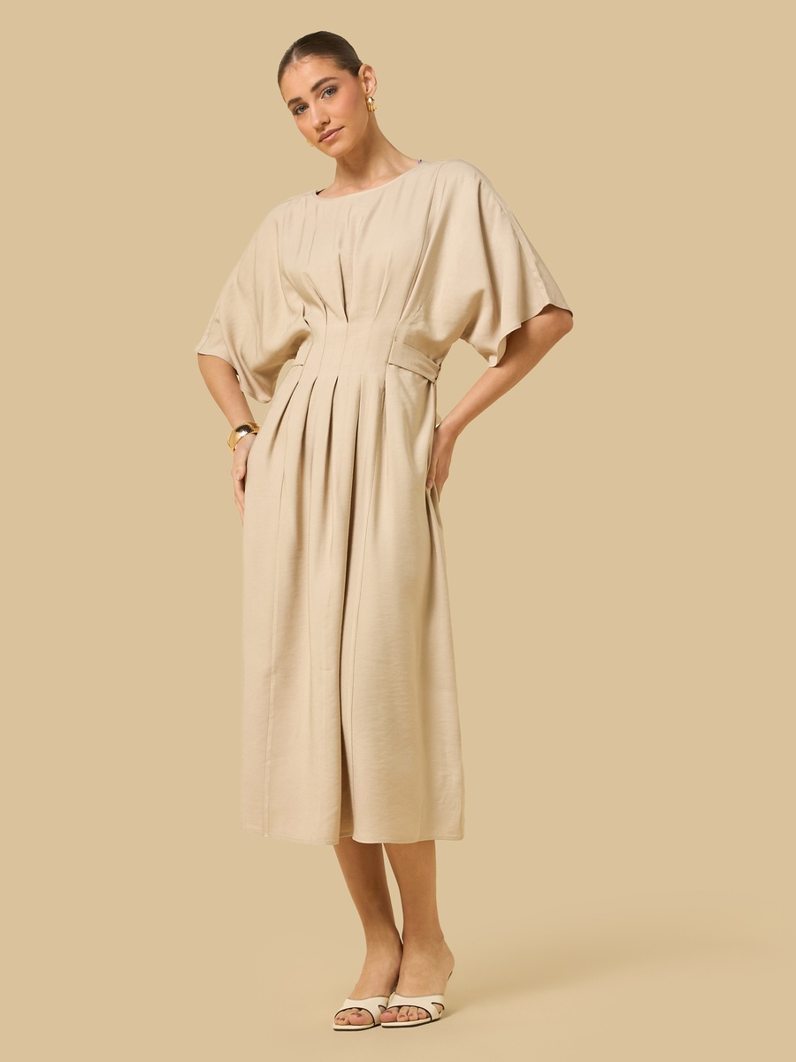Pleated A-Line Dress with Tie-Up Back