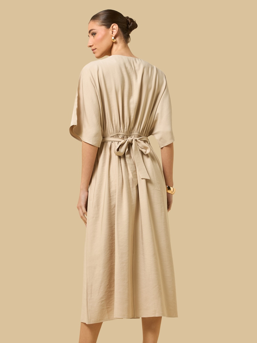 Pleated A-Line Dress with Tie-Up Back