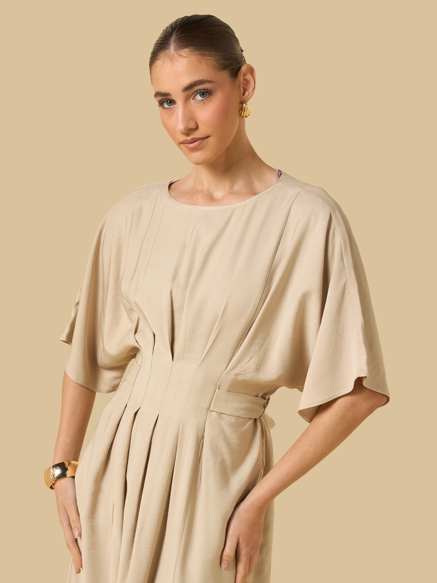 Pleated A-Line Dress with Tie-Up Back
