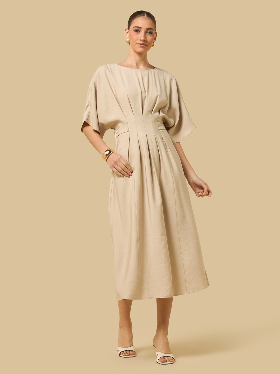 Pleated A-Line Dress with Tie-Up Back