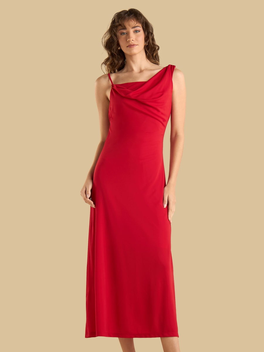 Ruched Sleeveless Midi Dress