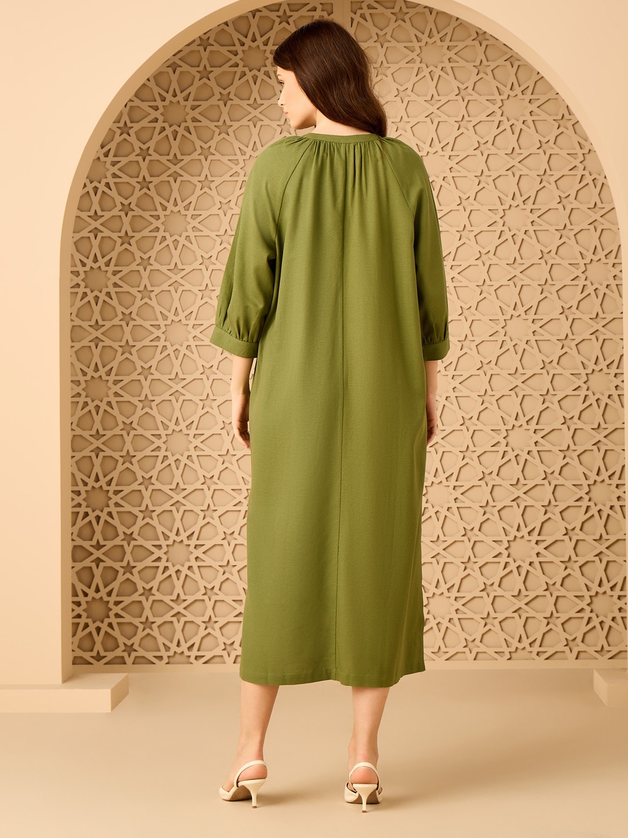 Tie-Up Neck Linen Blend Dress