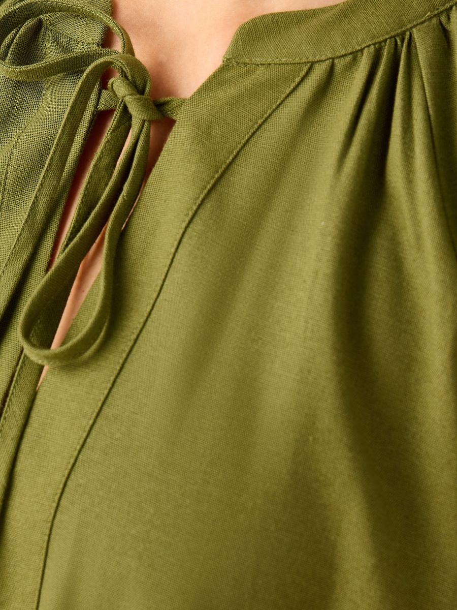 Tie-Up Neck Linen Blend Dress