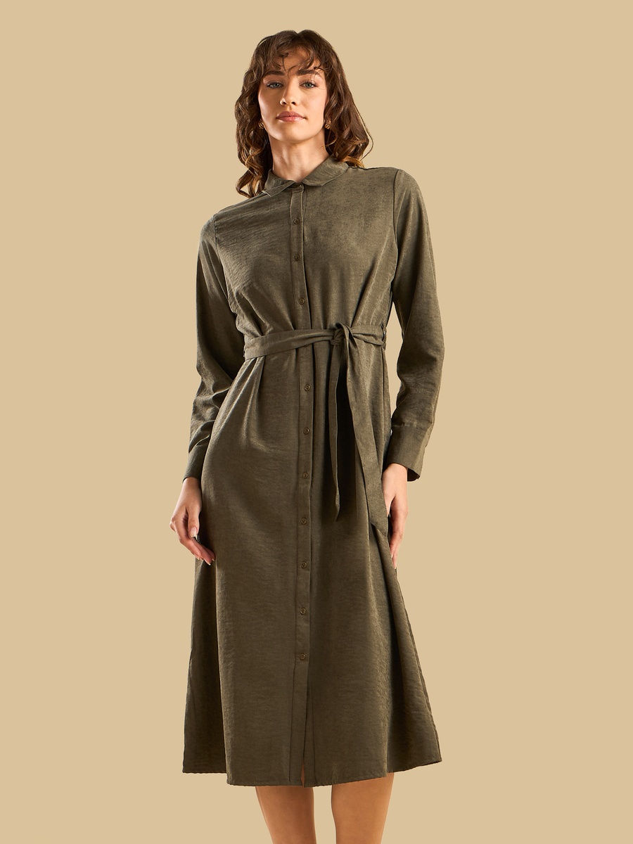 Suede Belted Shirt Dress