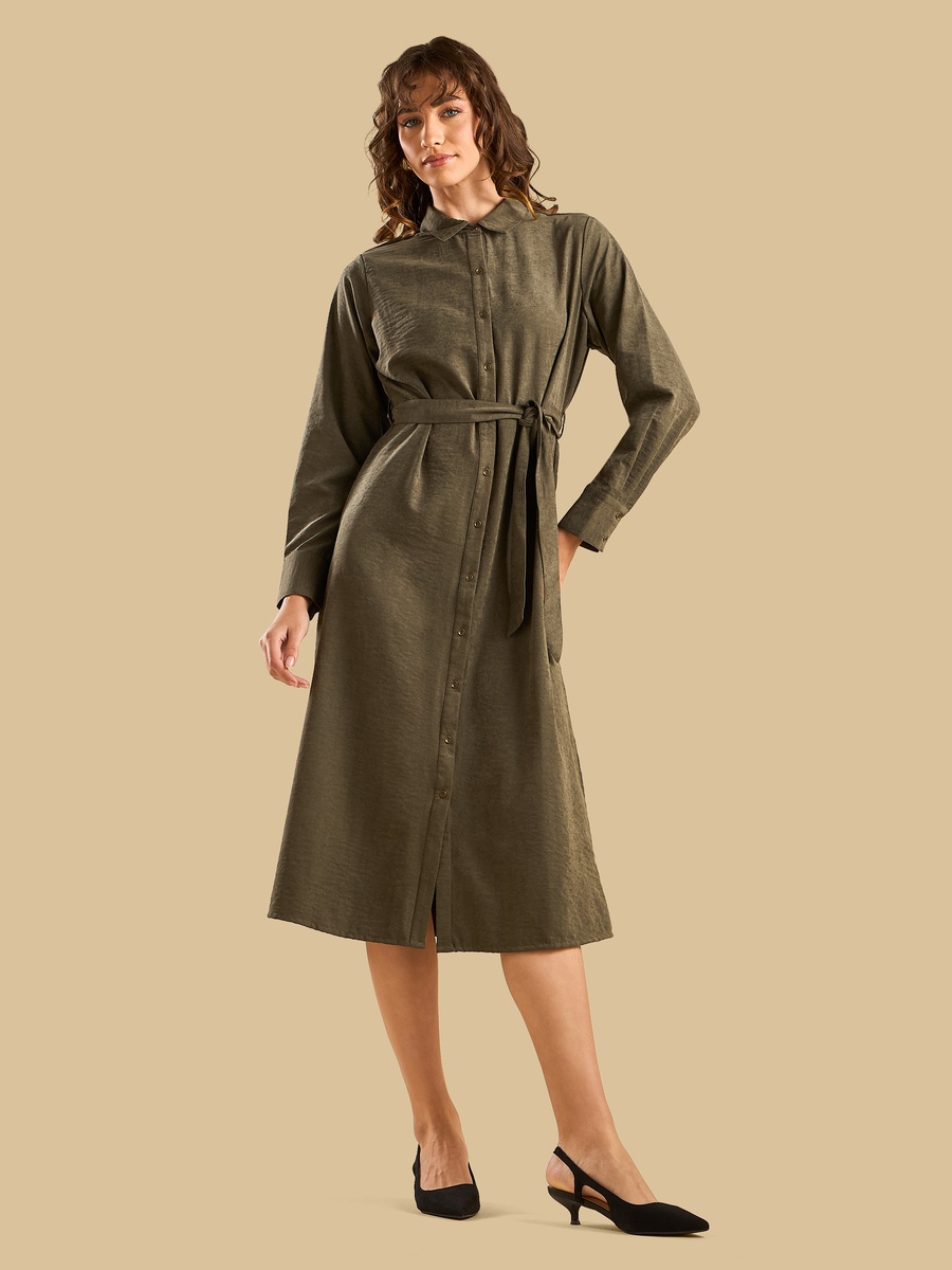 Suede Belted Shirt Dress