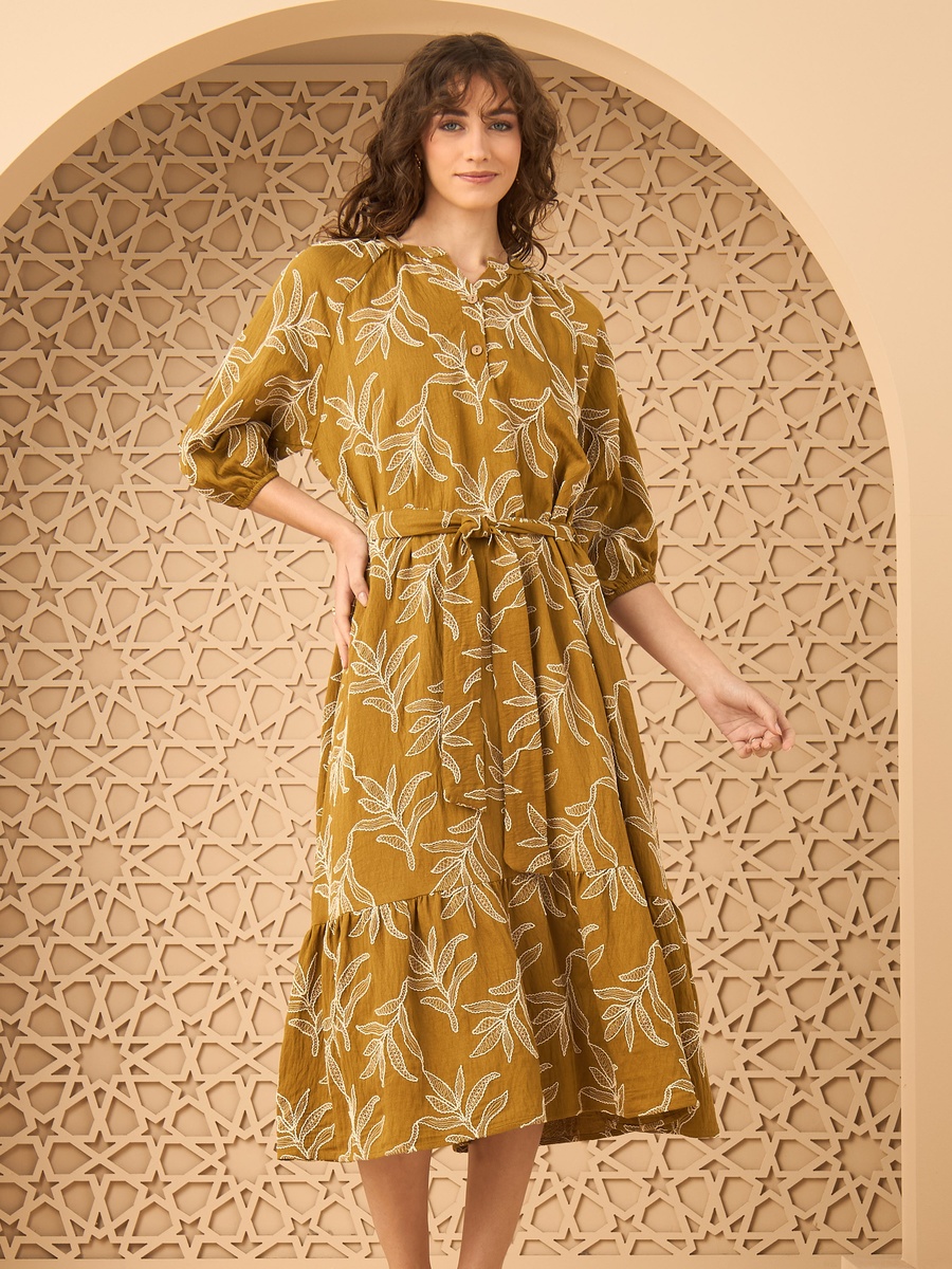 Embroidered Dress with Belt